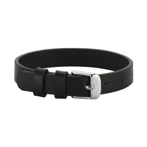 Black Leather Sl. Brac. - 1 - Silver Buckle