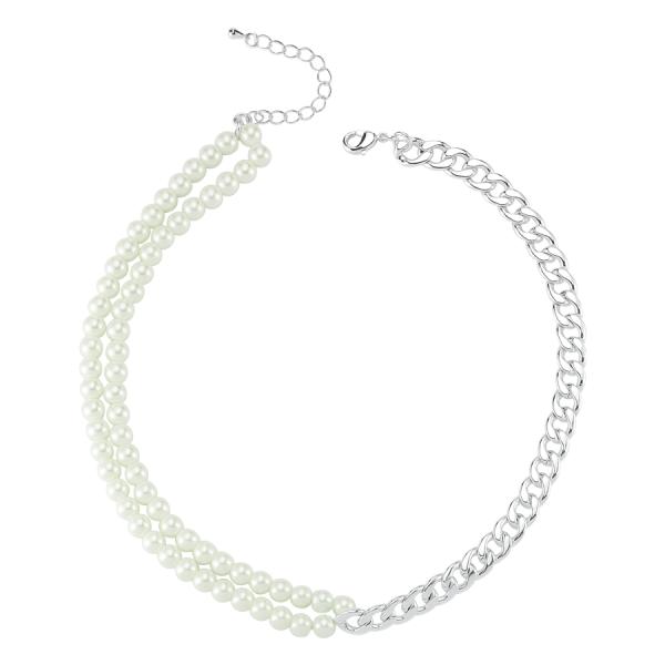 Duo Pearl Curb Choker - White