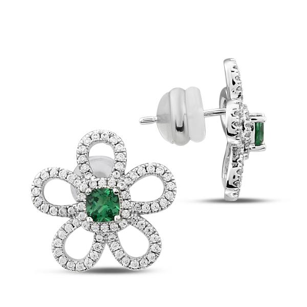 Green Flower Stud Cz Earring